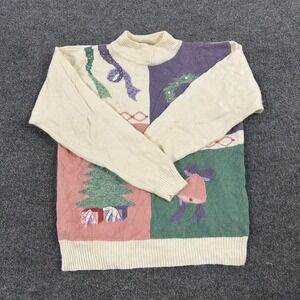 Koret Sport Sweater Womens Size L Multicolor Vintage Christmas Holiday Patchwork